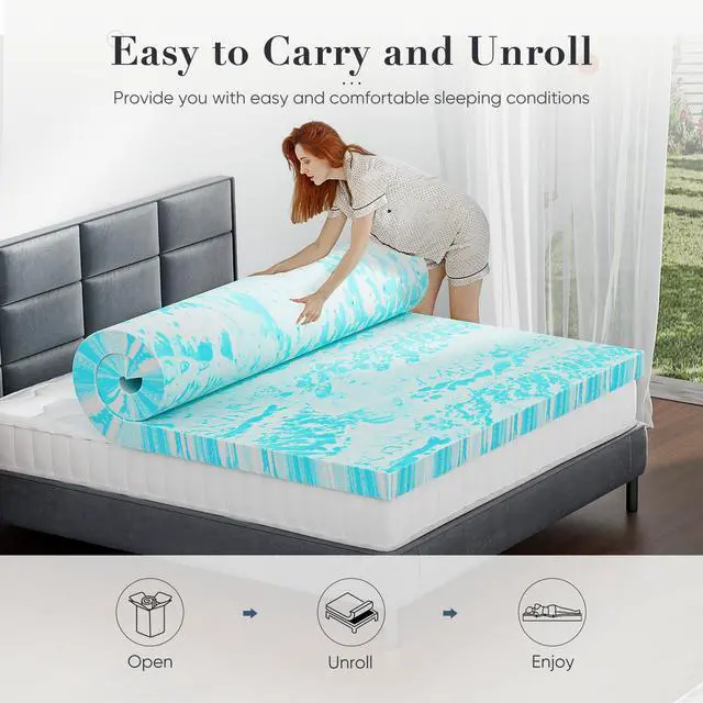 Alt view image 3 of 7 - Mattress Toppers Memory Foam King Size, 3 Inch Thick Bed Topper Pad Cooling Gel Infused Soft Comfy Padding Breathable for Sleeper Sofa Couch RV Camper, CertiPUR-US Certified, Blue