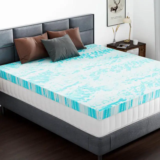 Alt view image 7 of 7 - Mattress Toppers Memory Foam King Size, 3 Inch Thick Bed Topper Pad Cooling Gel Infused Soft Comfy Padding Breathable for Sleeper Sofa Couch RV Camper, CertiPUR-US Certified, Blue
