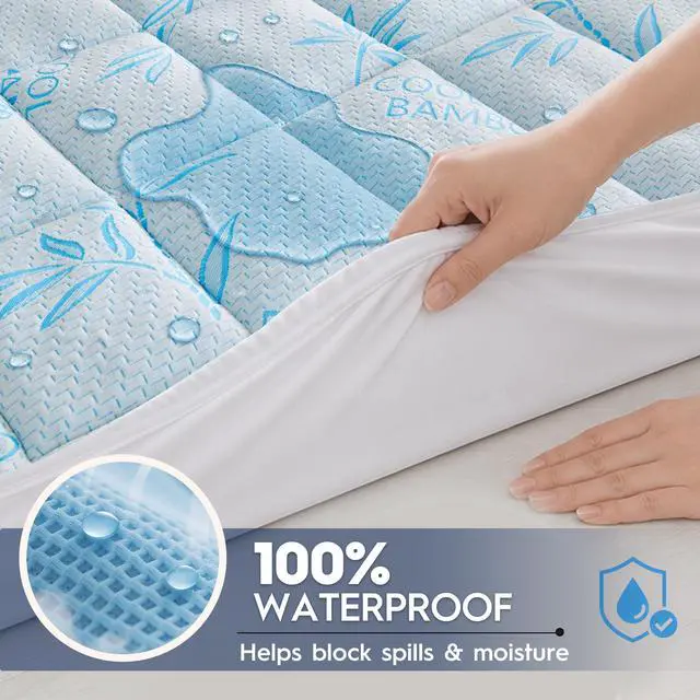 Alt view image 3 of 7 - Waterproof Mattress Pad King Size, Cooling Mattress Protector for Hot Sleepers Made with Bamboo Viscose, Cloud-Soft Memory Foam Mattress Topper, Pillow Top Mattress Cover with 8-21" Deep Pocket