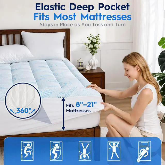 Alt view image 6 of 7 - Waterproof Mattress Pad King Size, Cooling Mattress Protector for Hot Sleepers Made with Bamboo Viscose, Cloud-Soft Memory Foam Mattress Topper, Pillow Top Mattress Cover with 8-21" Deep Pocket
