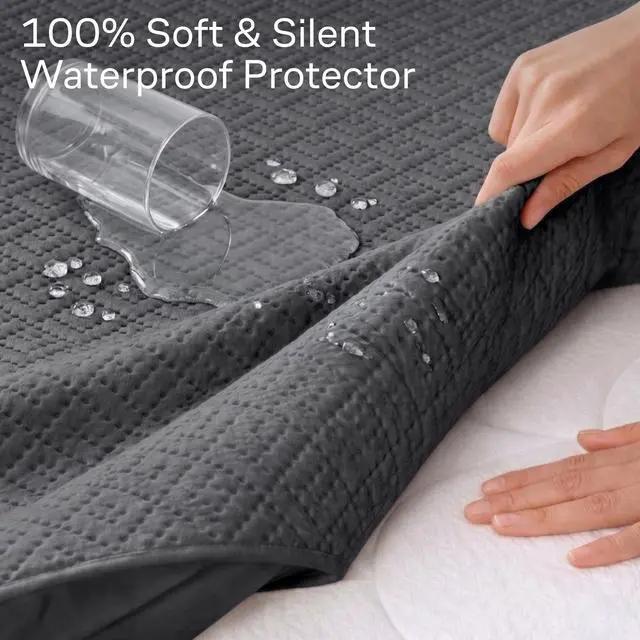 Alt view image 2 of 7 - 100% Waterproof Full Mattress Protector - 360 Pad Protection Against Spills, Stains & Accidents for Parents & Pet Owners - Noiseless & Cooling Viscose Made from Bamboo (Grey)