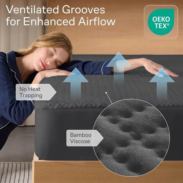 Alt view image 3 of 7 - 100% Waterproof Full Mattress Protector - 360 Pad Protection Against Spills, Stains & Accidents for Parents & Pet Owners - Noiseless & Cooling Viscose Made from Bamboo (Grey)