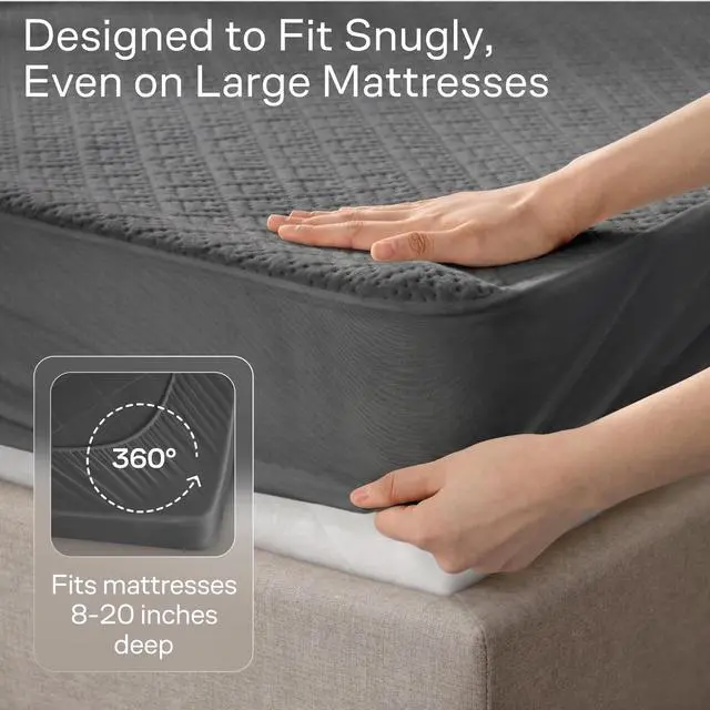 Alt view image 6 of 7 - 100% Waterproof Full Mattress Protector - 360 Pad Protection Against Spills, Stains & Accidents for Parents & Pet Owners - Noiseless & Cooling Viscose Made from Bamboo (Grey)