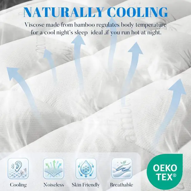Alt view image 2 of 7 - 100% Waterproof King Size Mattress Topper, Viscose Made from Bamboo Pillow Top Mattress Protector for Back Pain Relief, Breathable Cooling Mattress Pad for Hot Sleeper, 8-21 Inch Deep Pocket
