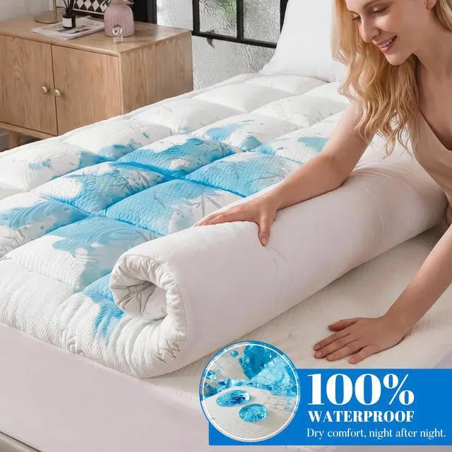 Alt view image 4 of 7 - 100% Waterproof King Size Mattress Topper, Viscose Made from Bamboo Pillow Top Mattress Protector for Back Pain Relief, Breathable Cooling Mattress Pad for Hot Sleeper, 8-21 Inch Deep Pocket