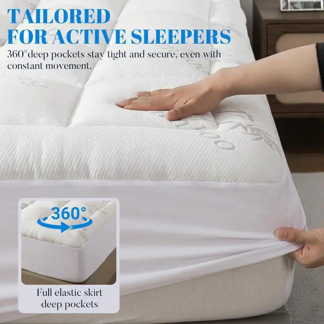 Alt view image 5 of 7 - 100% Waterproof King Size Mattress Topper, Viscose Made from Bamboo Pillow Top Mattress Protector for Back Pain Relief, Breathable Cooling Mattress Pad for Hot Sleeper, 8-21 Inch Deep Pocket