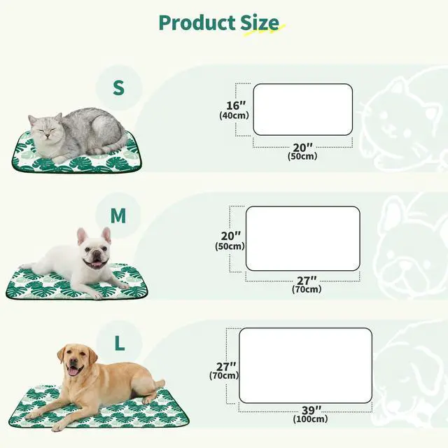 Alt view image 3 of 7 - Pet Cooling Mat Q-Max>0.345 Fabric for Dogs & Cats (Green Leaf, Medium)