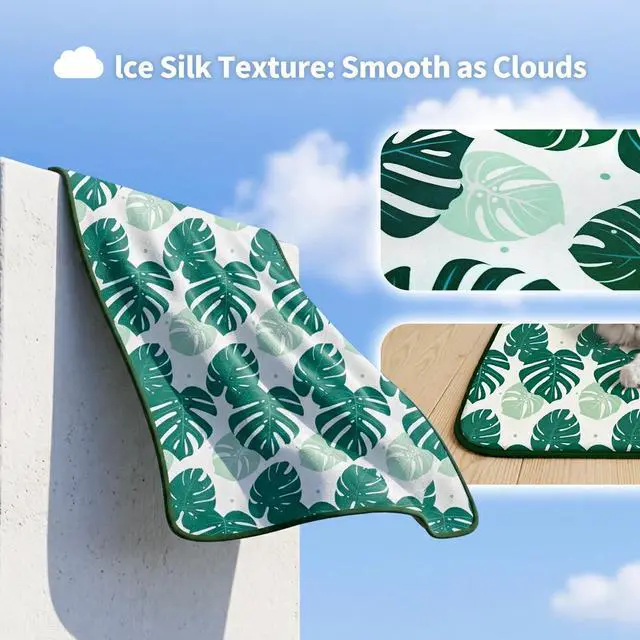 Alt view image 4 of 7 - Pet Cooling Mat Q-Max>0.345 Fabric for Dogs & Cats (Green Leaf, Medium)
