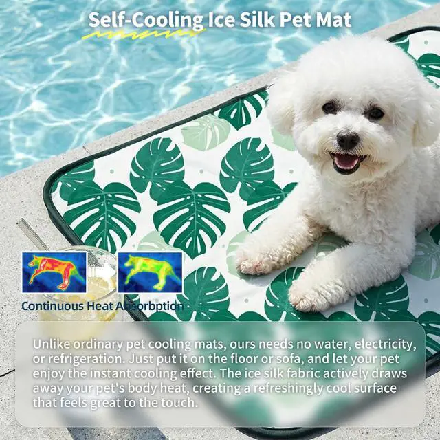 Alt view image 6 of 7 - Pet Cooling Mat Q-Max>0.345 Fabric for Dogs & Cats (Green Leaf, Medium)