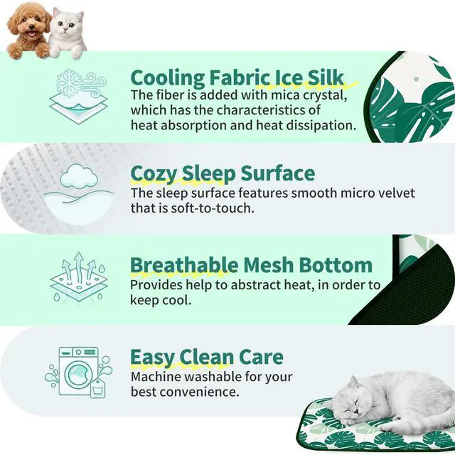 Alt view image 7 of 7 - Pet Cooling Mat Q-Max>0.345 Fabric for Dogs & Cats (Green Leaf, Medium)