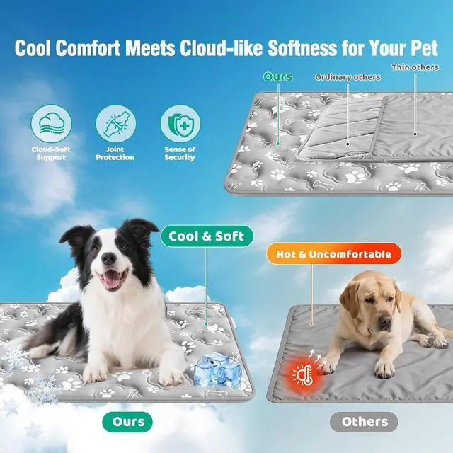Alt view image 6 of 7 - Dog Cooling Mat for Extra Large Dogs, Cool Dog Bed Mat for Indoor & Outdoor, Q-Max>0.5, Machine Washable Non-Toxic Pet Self Cooling Pad for Kennel, Crate, Car - XXL(48" x 30") - Grey