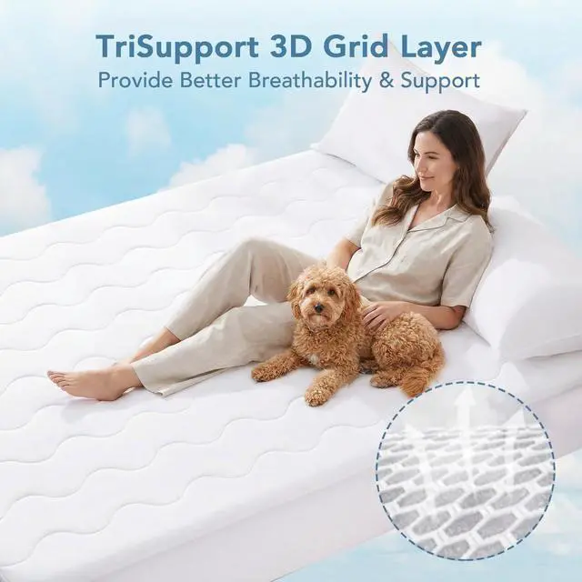 Alt view image 4 of 6 - Quilted Fitted Mattress Pad, Queen Size Instant Cool Waterproof Sandwich Mattress Topper Cover for Hot Sleepers, 4-Layer Breathable Mattress Protector 8"-21" Deep Pocket, Bedroom Essentials
