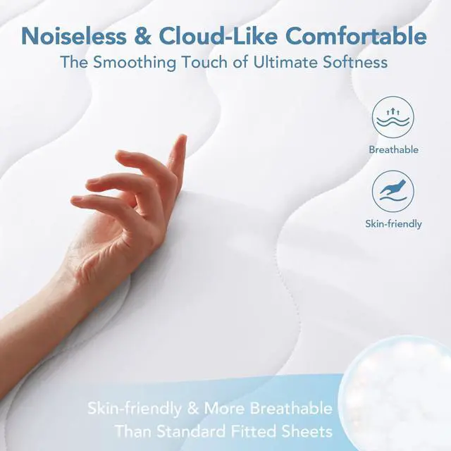 Alt view image 5 of 6 - Quilted Fitted Mattress Pad, Queen Size Instant Cool Waterproof Sandwich Mattress Topper Cover for Hot Sleepers, 4-Layer Breathable Mattress Protector 8"-21" Deep Pocket, Bedroom Essentials