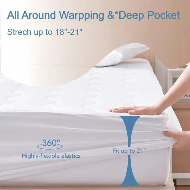 Alt view image 6 of 6 - Quilted Fitted Mattress Pad, Queen Size Instant Cool Waterproof Sandwich Mattress Topper Cover for Hot Sleepers, 4-Layer Breathable Mattress Protector 8"-21" Deep Pocket, Bedroom Essentials