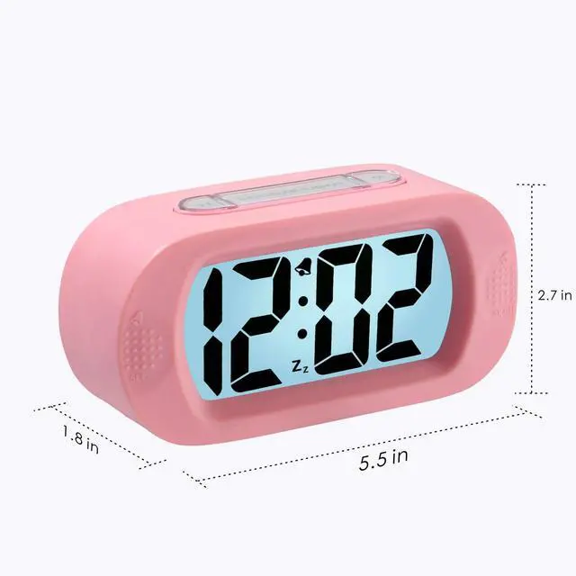 Alt view image 6 of 7 - Kids Alarm Clock Large Digital LCD Travel Alarm Clocks with Snooze and Night Light - Ascending Sound and Handheld Size - Best Gift for Kids (Baby Pink)
