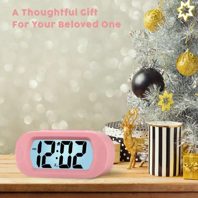 Alt view image 7 of 7 - Kids Alarm Clock Large Digital LCD Travel Alarm Clocks with Snooze and Night Light - Ascending Sound and Handheld Size - Best Gift for Kids (Baby Pink)