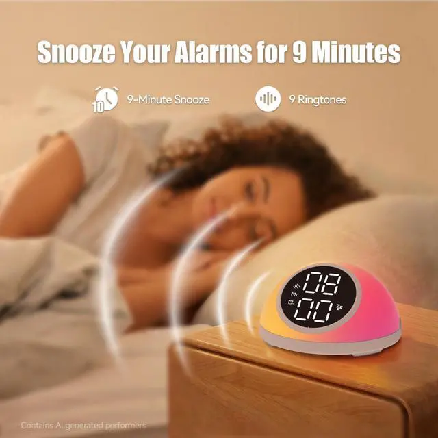 Alt view image 4 of 7 - Alarm Clocks for Bedrooms, Digital Alarm Clock with Dual Alarms, White Noise Machine, 12/24H, Night Light, Snooze, Auto-Off Timer, Adjustable Brightness, White