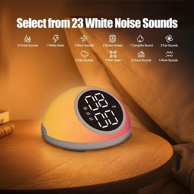 Alt view image 6 of 7 - Alarm Clocks for Bedrooms, Digital Alarm Clock with Dual Alarms, White Noise Machine, 12/24H, Night Light, Snooze, Auto-Off Timer, Adjustable Brightness, White