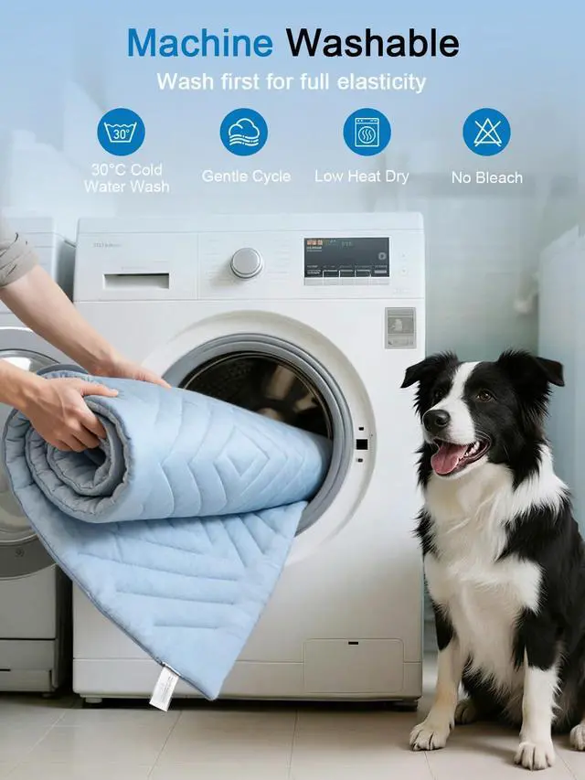 Alt view image 5 of 7 - Dog Cooling Mat Self Coolings Foldable Cooling Pad for Dog in Summer Coolings Mat for Dogs and Cats Machine Washable (Rectangle,Blue, Large-48 L x 28" W)