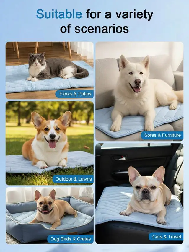 Alt view image 6 of 7 - Dog Cooling Mat Self Coolings Foldable Cooling Pad for Dog in Summer Coolings Mat for Dogs and Cats Machine Washable (Rectangle,Blue, Large-48 L x 28" W)