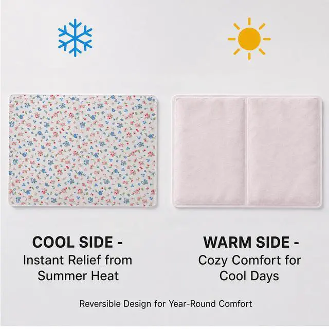 Alt view image 2 of 7 - Cooling Gel Pad with Soft Fleece Back, Reversible Summer Cooling Cushion for Office Chair, Car Seat, Bed, Couch, No Freeze Needed, Washable Cover, Dual-Sided Use, 30x40cm Cute Floral