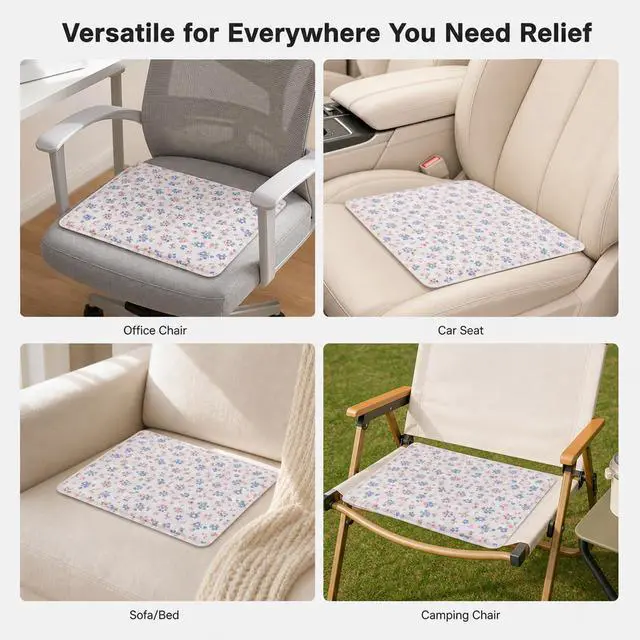 Alt view image 4 of 7 - Cooling Gel Pad with Soft Fleece Back, Reversible Summer Cooling Cushion for Office Chair, Car Seat, Bed, Couch, No Freeze Needed, Washable Cover, Dual-Sided Use, 30x40cm Cute Floral