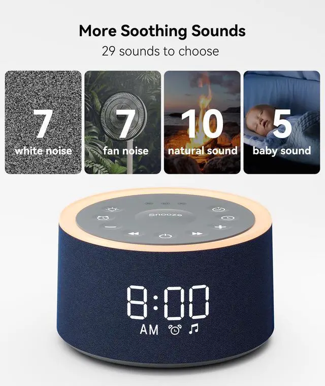Alt view image 3 of 7 - D1+ Sound Machine Alarm Clock, 29 Soothing Sounds with Night Light