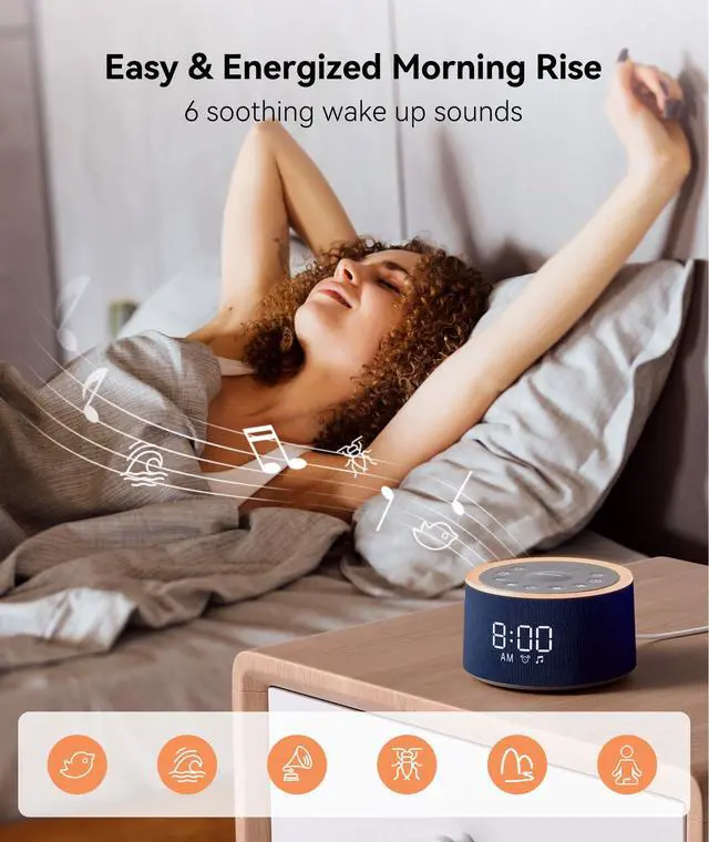 Alt view image 5 of 7 - D1+ Sound Machine Alarm Clock, 29 Soothing Sounds with Night Light