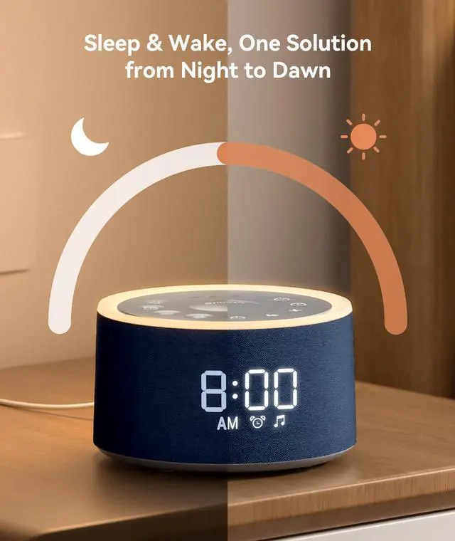 Alt view image 7 of 7 - D1+ Sound Machine Alarm Clock, 29 Soothing Sounds with Night Light