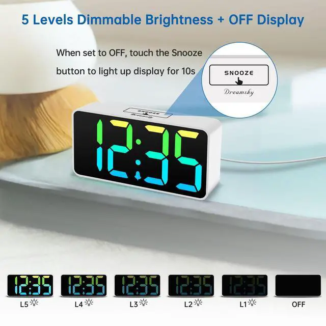 Alt view image 5 of 7 - Small Digital Alarm Clock for Bedroom, RGB Desk Clock for Kid Girl