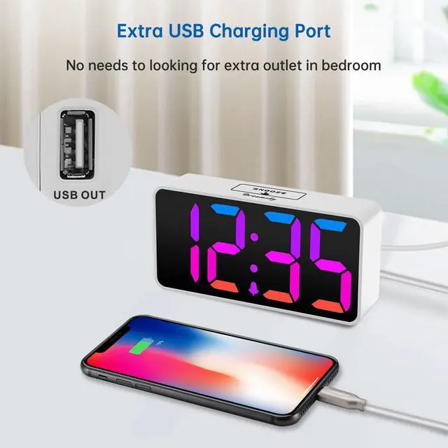 Alt view image 6 of 7 - Small Digital Alarm Clock for Bedroom, RGB Desk Clock for Kid Girl