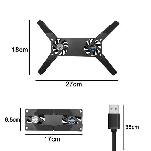 Alt view image 4 of 6 - Laptop Cooling Pad Foldable for 10-15" PC Computer Notebook Laptop 2 Fans Cooler Pad