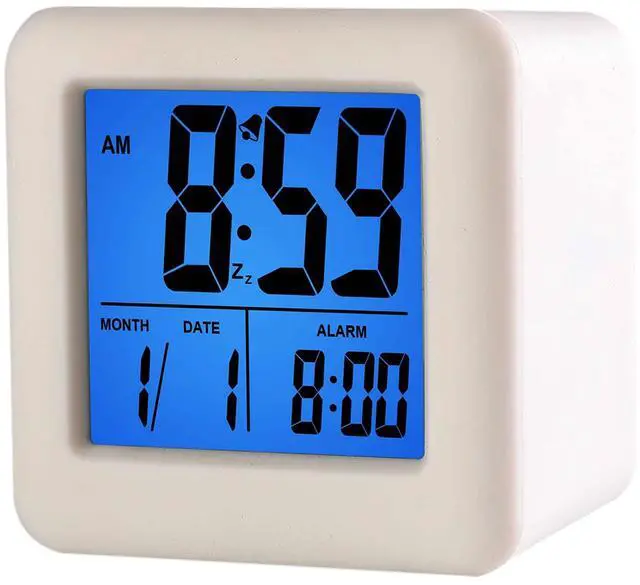 Main image of Easy to Set Digital Travel Alarm Clock, Snooze Function, Soft Night Light, Large Screen time and Month and Date Display and Alarm, Progressive Sound Alarm and Handy Size (White)