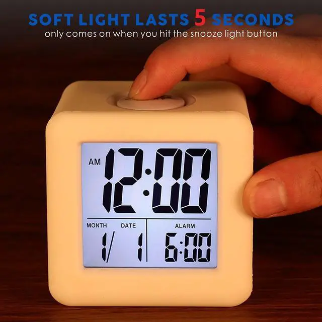 Alt view image 3 of 6 - Easy to Set Digital Travel Alarm Clock, Snooze Function, Soft Night Light, Large Screen time and Month and Date Display and Alarm, Progressive Sound Alarm and Handy Size (White)