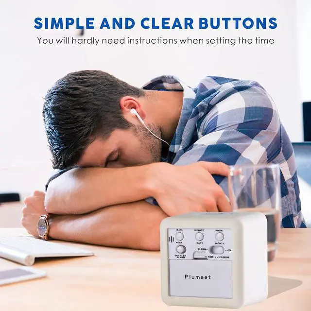 Alt view image 6 of 6 - Easy to Set Digital Travel Alarm Clock, Snooze Function, Soft Night Light, Large Screen time and Month and Date Display and Alarm, Progressive Sound Alarm and Handy Size (White)