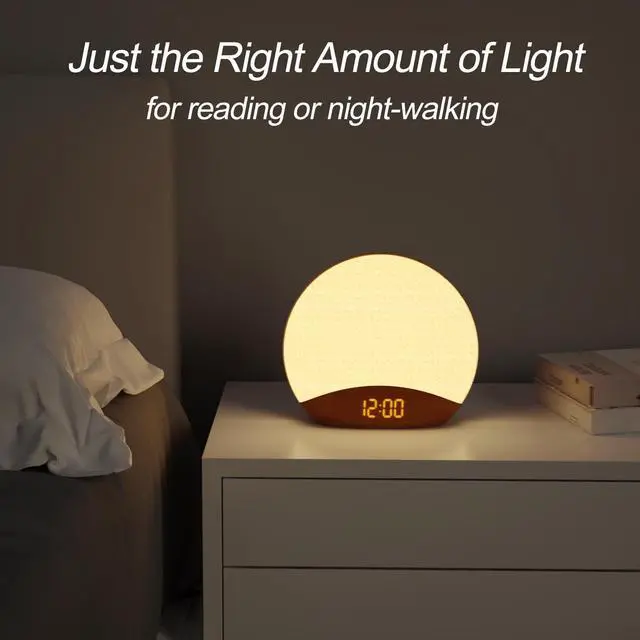 Alt view image 5 of 7 - Wood Grain Sunrise Alarm Clock- Natural Wake Up Light, FM Radio, Bluetooth Speaker, Dimmable Nightlight & Display- Soothing Morning Routines