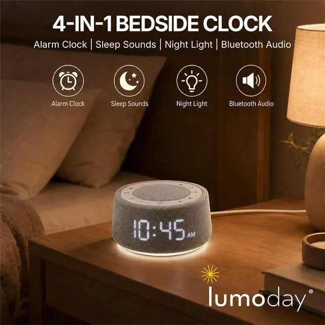 Alt view image 2 of 7 - White Noise Alarm Clock for Bedroom, Night Light, Bluetooth Audio