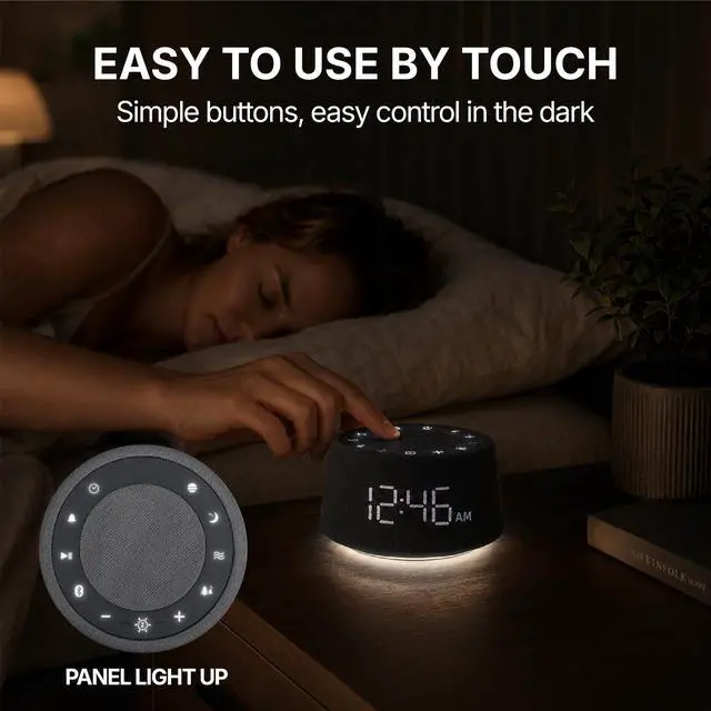 Alt view image 7 of 7 - White Noise Alarm Clock for Bedroom, Night Light, Bluetooth Audio