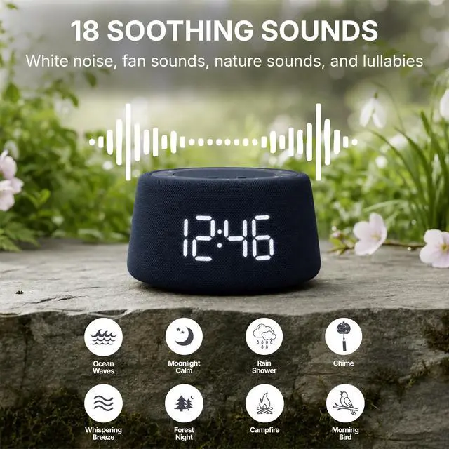 Alt view image 5 of 7 - White Noise Alarm Clock for Bedroom, Night Light, Bluetooth Audio
