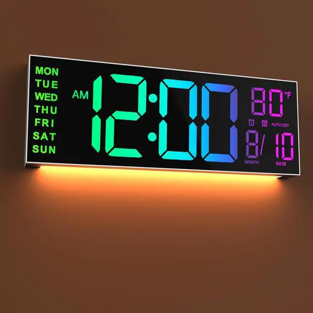 Main image of 16" Large Digital Wall Mount Clock, Count Down Timer, Alarm, Big LED, 8 RGB Color, DST, Temperature for Living Room Classroom Desk, Xmas, Birthday Gift for Senior Mom Dad (White Shell, 16 inches)