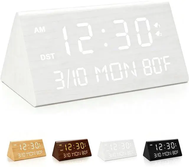 Main image of Premium Wooden Digital Alarm Clock with USB Charging Ports, Dimmable LED Display, Date, Day of Week, Temperature, DST, Clocks for Bedrooms, Desk, Nightstand, Bedside, Table, Office, Living Room Decor