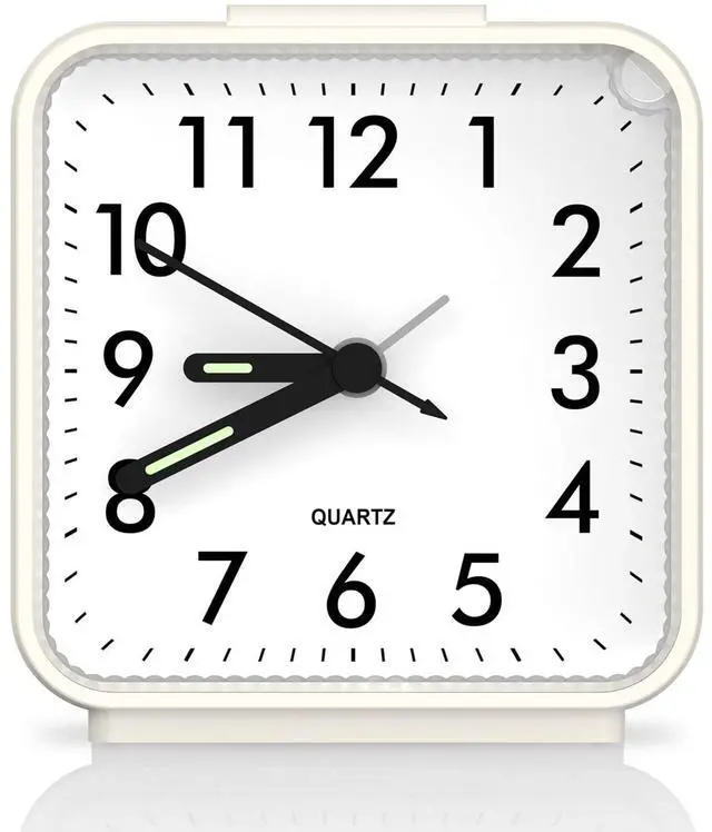 Main image of Analog Alarm Clocks, Non Ticking Table Clock with Luminous Hand & Large Display, Battery Powered Silent Bedside Alarm Clock with Night Light Function & Snooze, for Bedroom, Office (White)