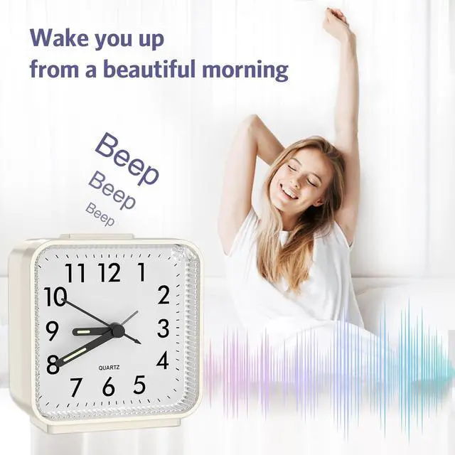 Alt view image 3 of 7 - Analog Alarm Clocks, Non Ticking Table Clock with Luminous Hand & Large Display, Battery Powered Silent Bedside Alarm Clock with Night Light Function & Snooze, for Bedroom, Office (White)