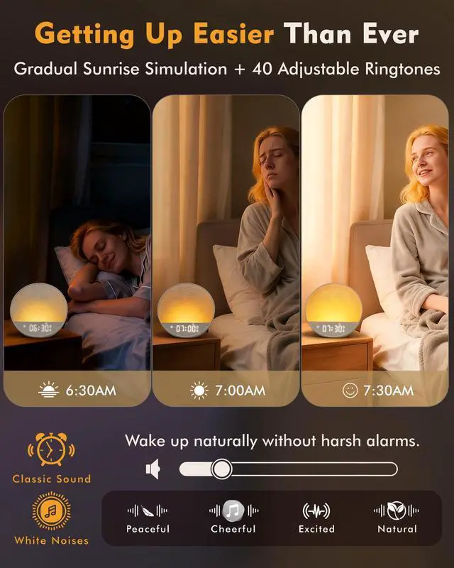 Alt view image 3 of 7 - Sunrise Alarm Clock with Sound Machine, Bluetooth Speaker, Remote, Putty