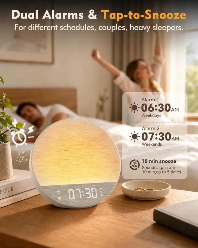 Alt view image 5 of 7 - Sunrise Alarm Clock with Sound Machine, Bluetooth Speaker, Remote, Putty