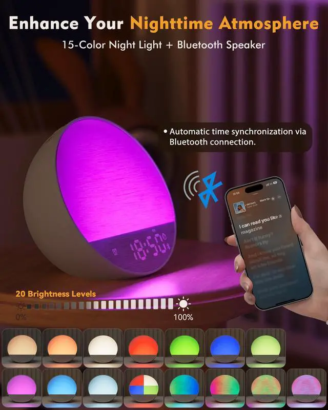 Alt view image 6 of 7 - Sunrise Alarm Clock with Sound Machine, Bluetooth Speaker, Remote, Putty