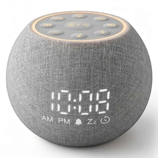 Main image of Sound Machine Alarm Clock for Bedroom, White Noise Machine Soothing Sounds for Sleep, Gentle Alarms for Wake Up, Dimmable Clock Display, Ambient Night Light, Plug in Bedside for Sleeping Adults