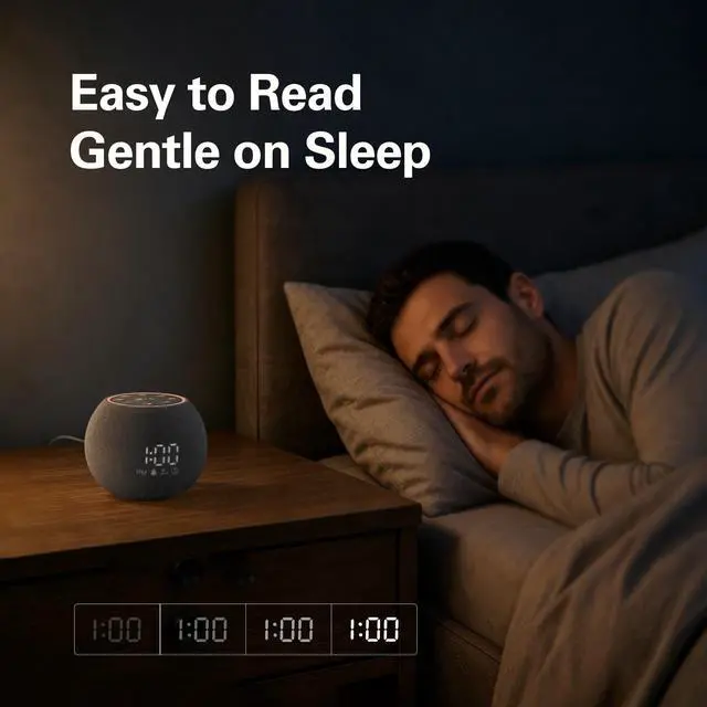 Alt view image 4 of 7 - Sound Machine Alarm Clock for Bedroom, White Noise Machine Soothing Sounds for Sleep, Gentle Alarms for Wake Up, Dimmable Clock Display, Ambient Night Light, Plug in Bedside for Sleeping Adults