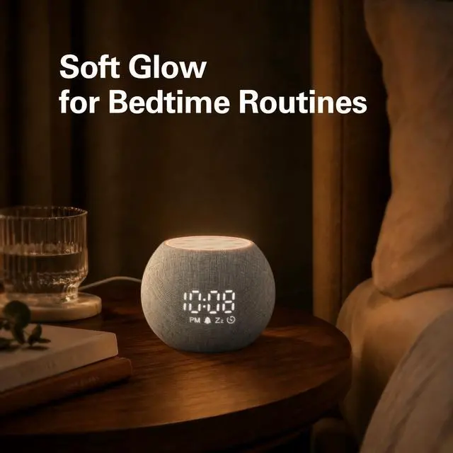 Alt view image 6 of 7 - Sound Machine Alarm Clock for Bedroom, White Noise Machine Soothing Sounds for Sleep, Gentle Alarms for Wake Up, Dimmable Clock Display, Ambient Night Light, Plug in Bedside for Sleeping Adults