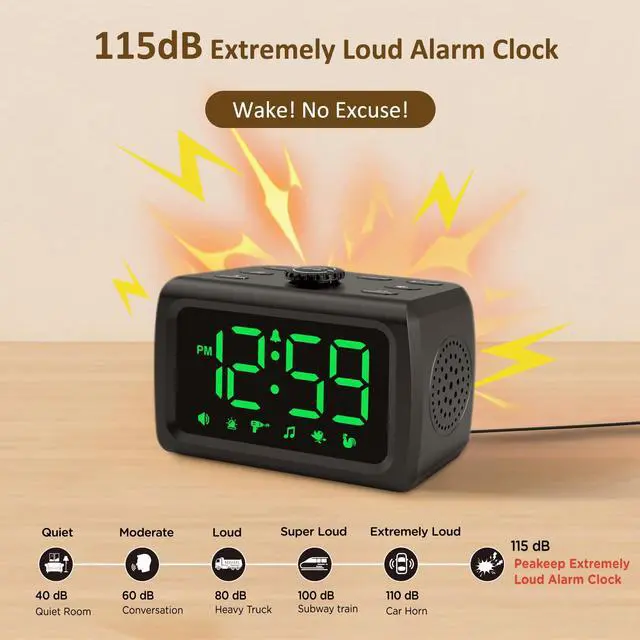 Alt view image 2 of 7 - 115dB Super Loud Alarm Clock for Heavy Sleepers Adults Teens